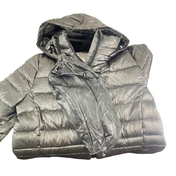 Andrew Marc Packable Lightweight Down Hood Jacket M Metallic Gray Puffer Winter - Picture 4 of 9